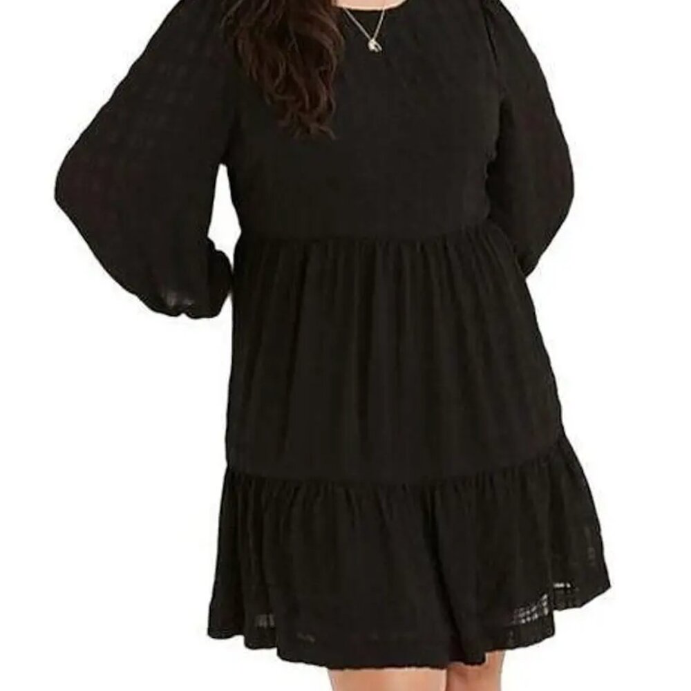NWT Madewell Black Sheer Puff Sleeve Ruffle Hem Tiered Mini Dress Size 14